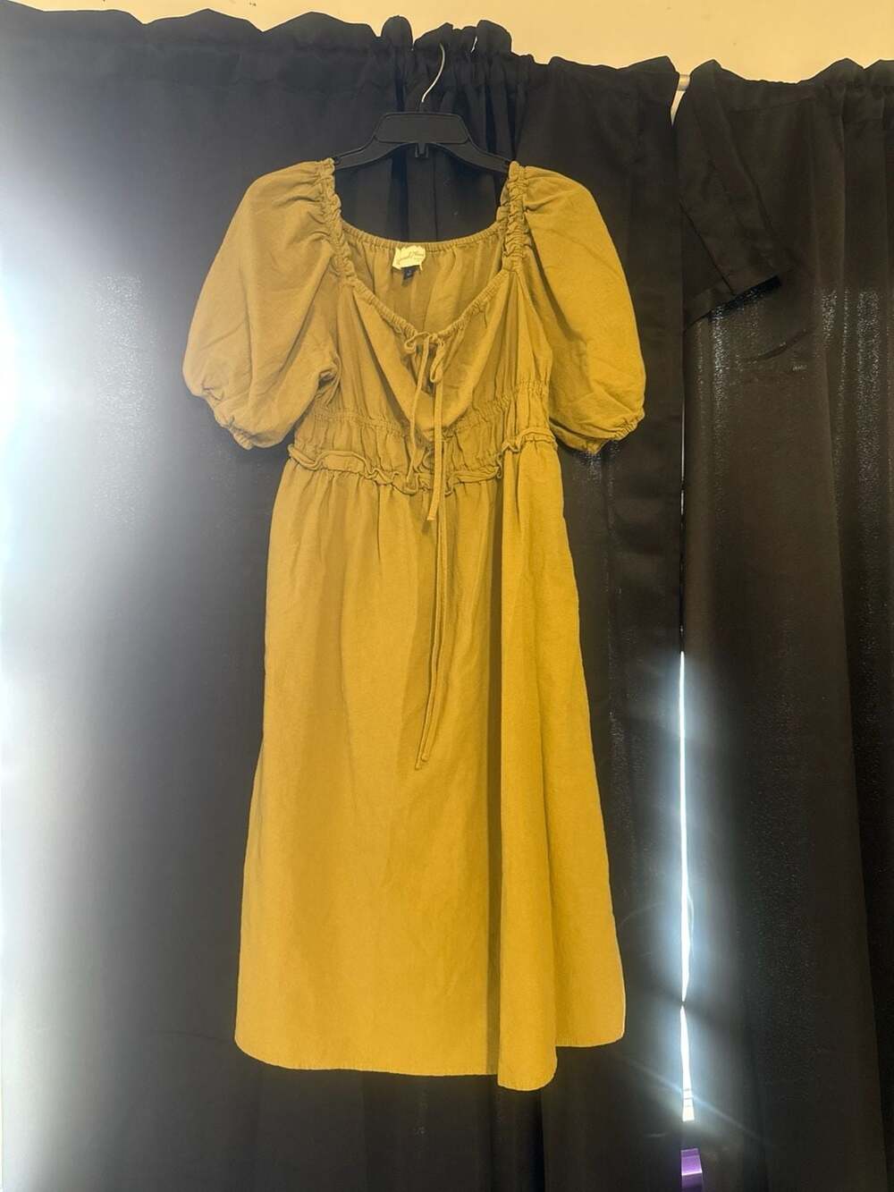 Universal Thread Puff Sleeve Smocked Waist Midi Dress Mustard Yellow Size S